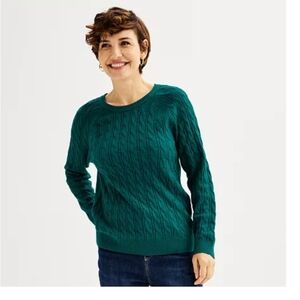 Croft & Barrow The Extra Soft Cabled Crew Neck Sweater Wetlands Large (EUC)